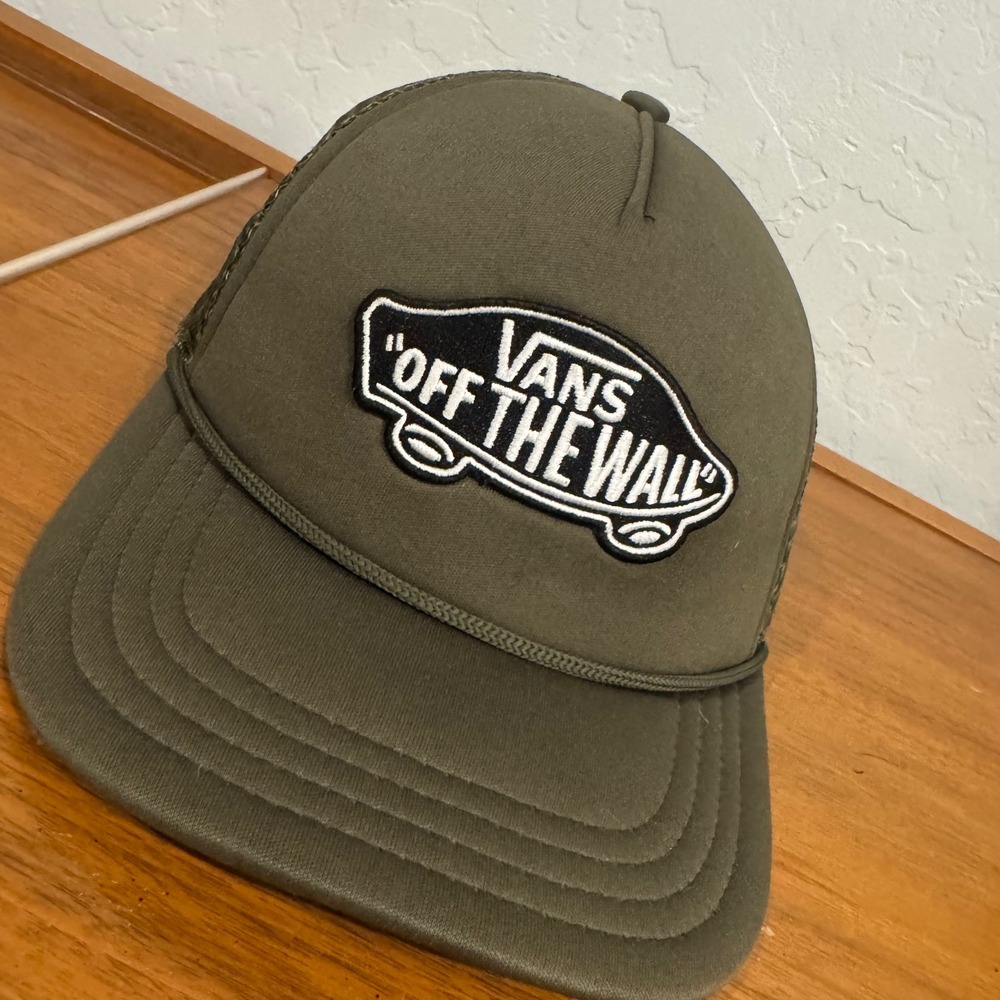 Vans Trucker Hat Men OSFA Olive Green Excellent Off The Wall Snapback Mesh Cap